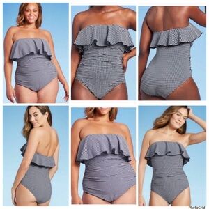 Kona Sol 18W plus size gingham ruffle one piece swimsuit NWT